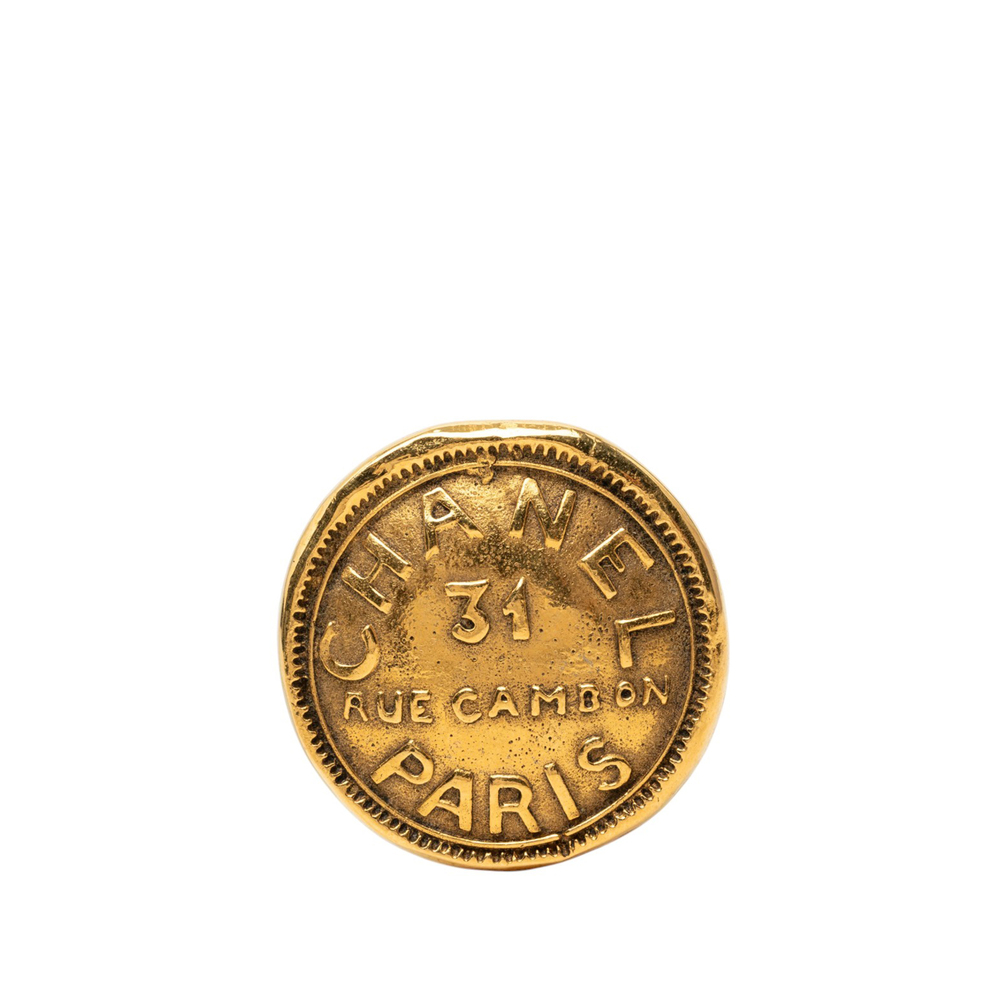 Pre-Loved Chanel Gold Plated 31 Rue Cambon Medallion Pin Brooch